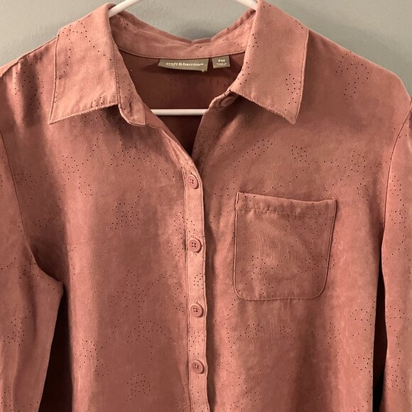Croft & Barrow Petites Womens Rose Suede Like Long Sleeve Button Up Shirt PM - Picture 6 of 7